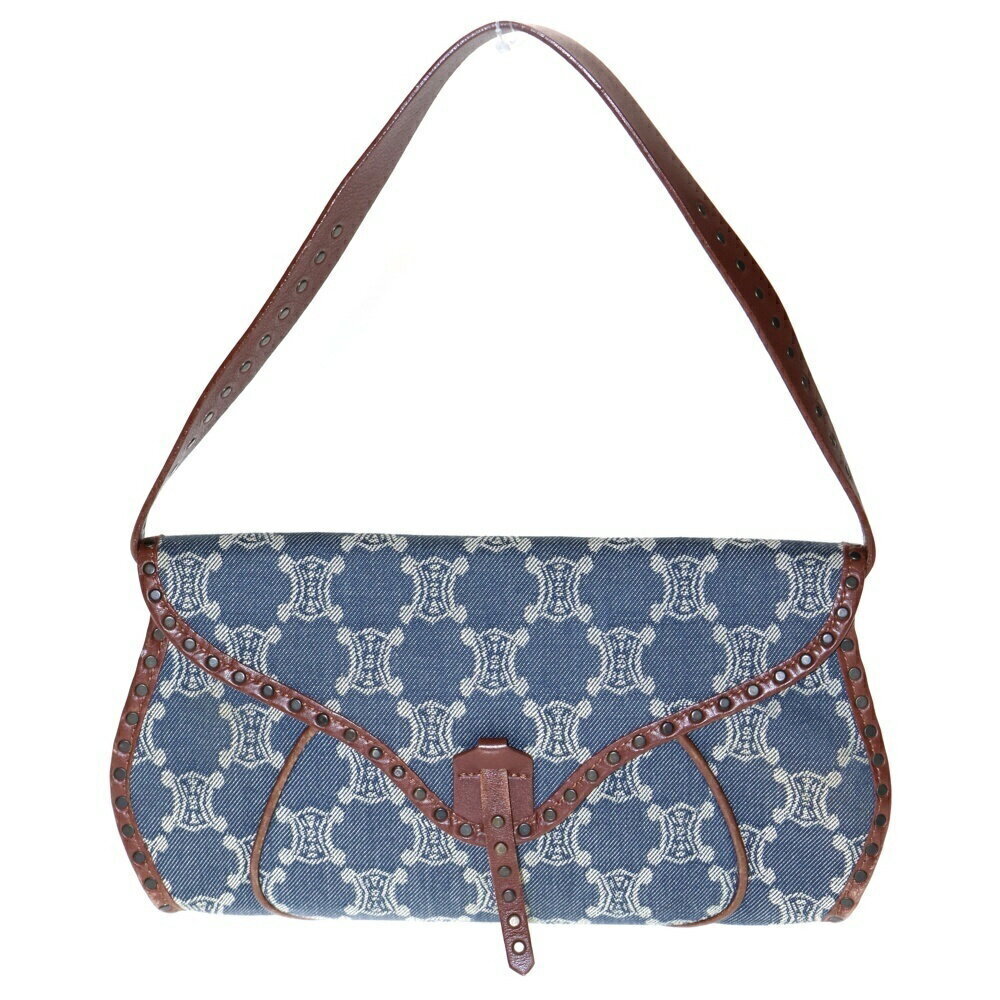 CELINE Paris Macadam Shoulder Bag Indigo Blue Brown Denim Leather